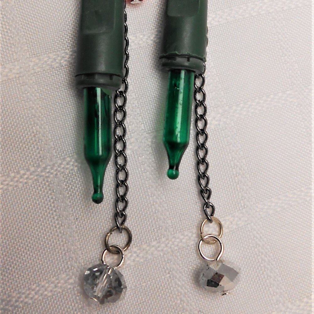 No1212 Handmade earrings with Christmas lights, crystals, and pearls